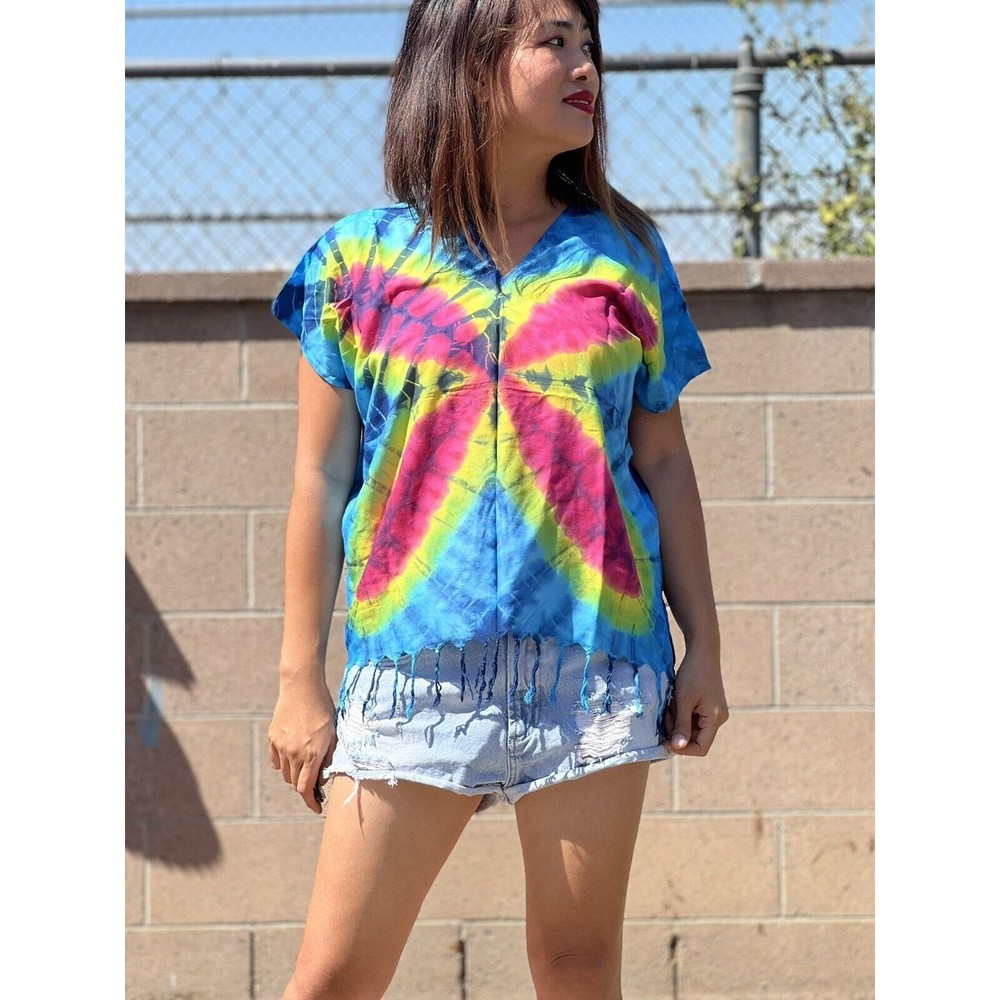 NWT handmade Beach Summer Top Tie Dyed Fits S-XL Butterfly Hippies Shirt